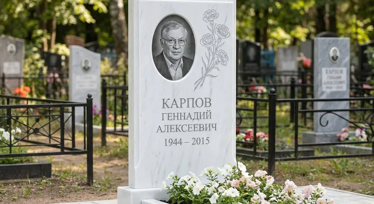 Памятник с гравировкой гвоздик — выполненная работа «Карпов» в Волгограде