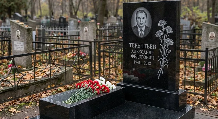 Памятник с гравировкой гвоздик — выполненная работа «Терентьев» в Волгограде