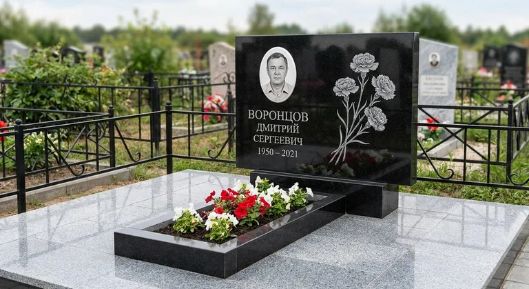 Памятник с гравировкой гвоздик — выполненная работа «Воронцов» в Волгограде