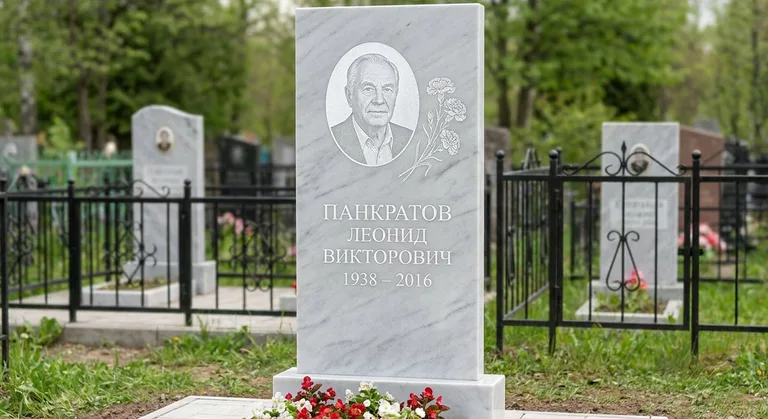 Памятник с гравировкой гвоздик — выполненная работа «Панкратов» в Волгограде