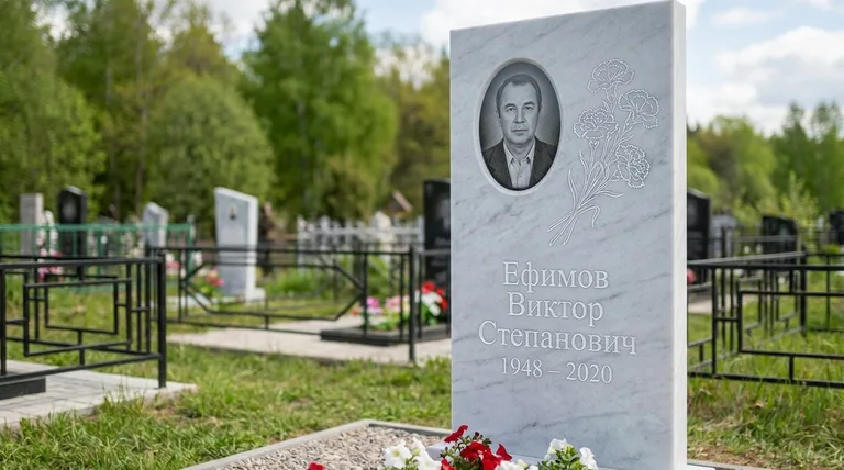 Памятник с гравировкой гвоздик — выполненная работа «Ефимов» в Волгограде