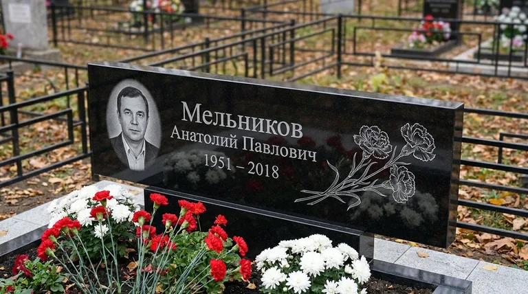 Памятник с гравировкой гвоздик — выполненная работа «Мельников» в Волгограде