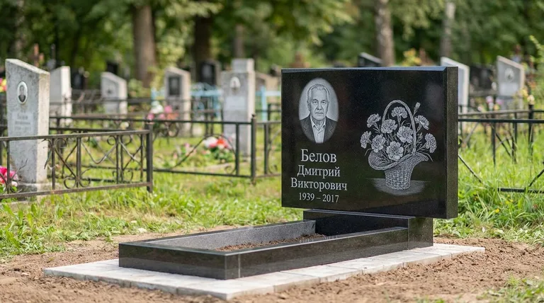Памятник с гравировкой гвоздик — выполненная работа «Белов» в Волгограде