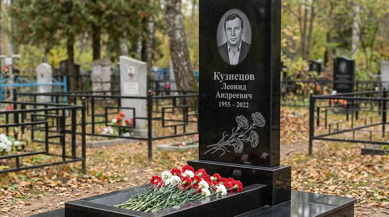 Памятник с гравировкой гвоздик — выполненная работа «Кузнецов» в Волгограде