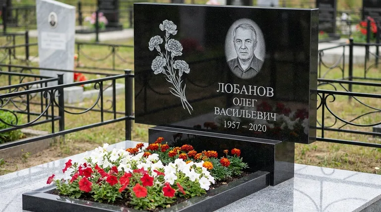 Памятник с гравировкой гвоздик — выполненная работа «Лобанов» в Волгограде