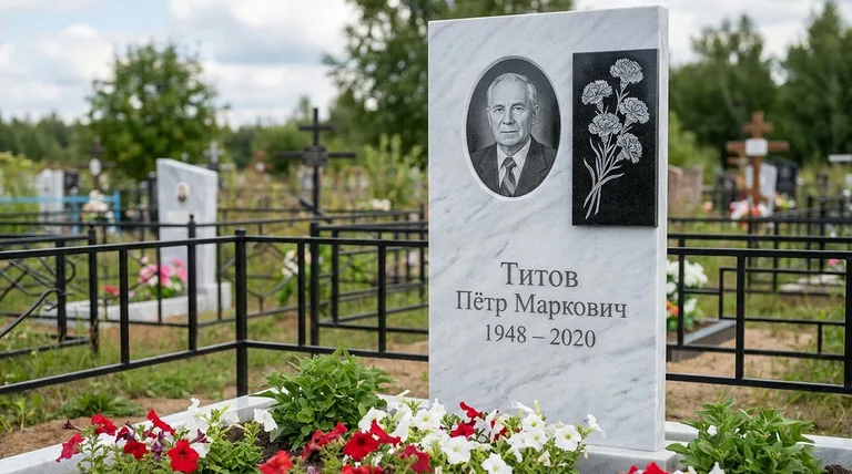 Памятник с гравировкой гвоздик — выполненная работа «Титов» в Волгограде