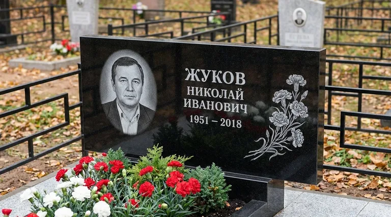 Памятник с гравировкой гвоздик — выполненная работа «Жуков» в Волгограде