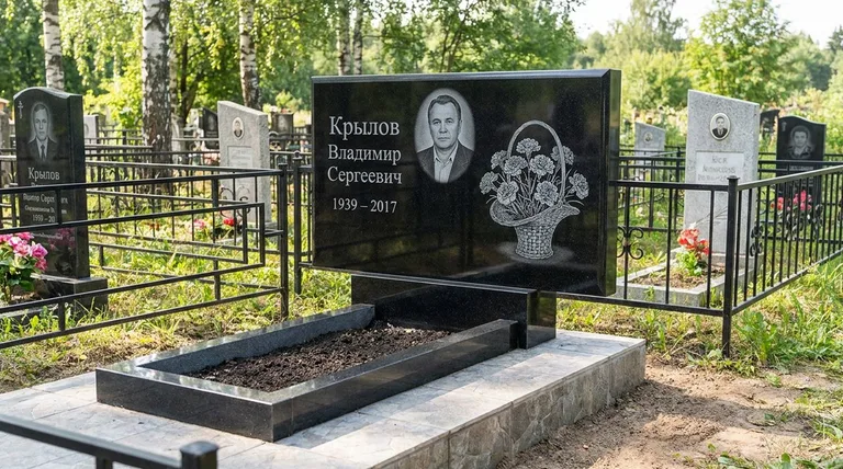 Памятник с гравировкой гвоздик — выполненная работа «Крылов» в Волгограде