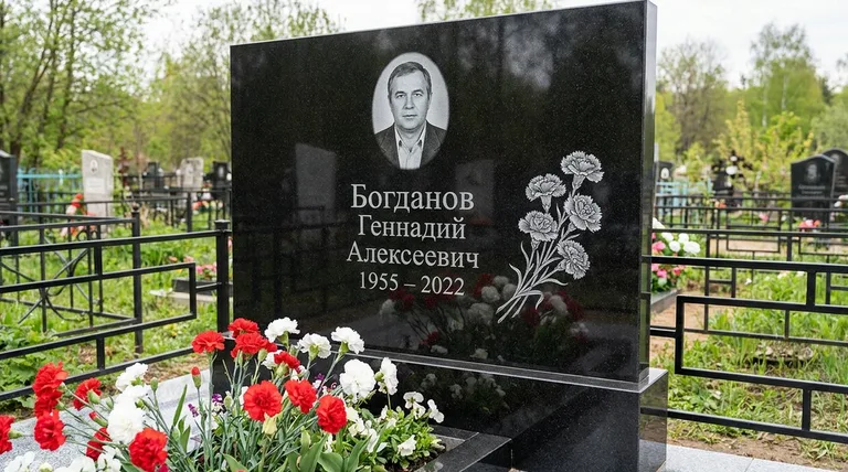 Памятник с гравировкой гвоздик — выполненная работа «Богданов» в Волгограде