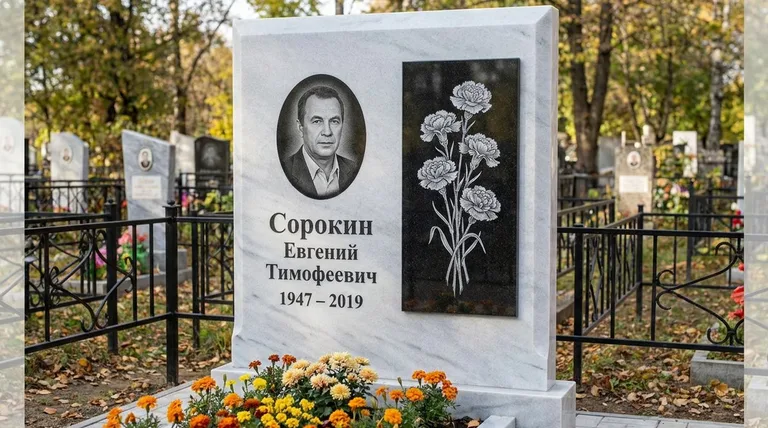 Памятник с гравировкой гвоздик — выполненная работа «Сорокин» в Волгограде