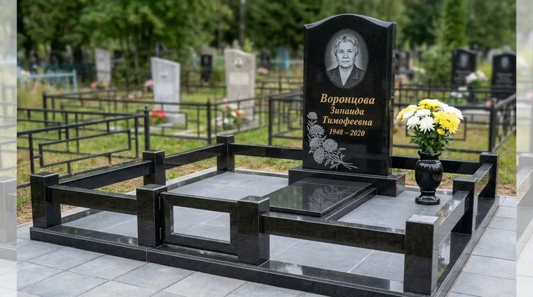 Памятник с гравировкой хризантем — выполненная работа «Воронцова» в Волгограде