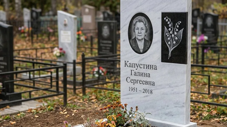 Памятник с гравировкой ландышей — выполненная работа «Капустина» в Волгограде