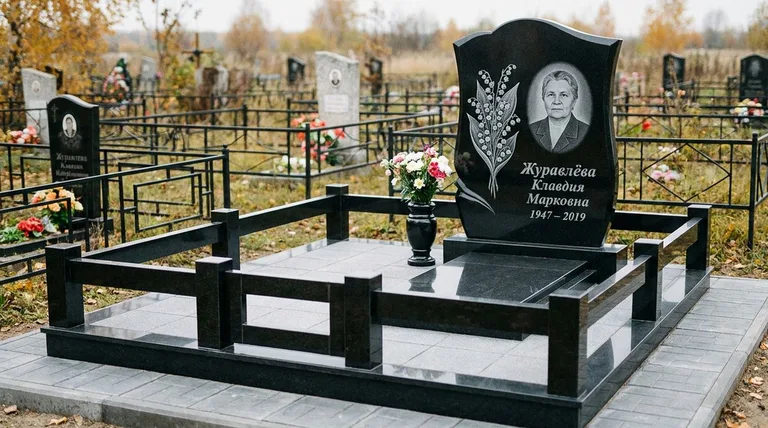 Памятник с гравировкой ландышей — выполненная работа «Журавлёва» в Волгограде