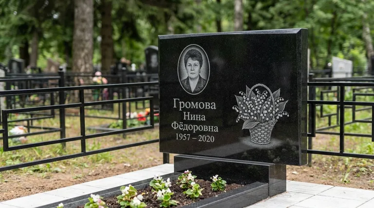 Памятник с гравировкой ландышей — выполненная работа «Громова» в Волгограде