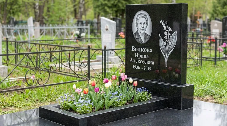 Памятник с гравировкой ландышей — выполненная работа «Волкова» в Волгограде