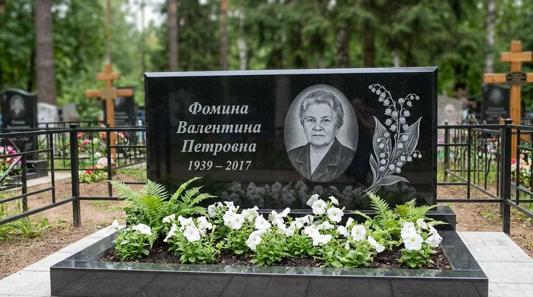 Памятник с гравировкой ландышей — выполненная работа «Фомина» в Волгограде