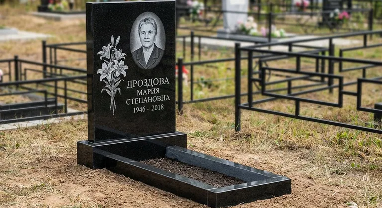 Памятник с гравировкой лилий — выполненная работа «Дроздова» в Волгограде