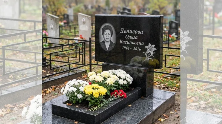 Памятник с гравировкой лилий — выполненная работа «Денисова» в Волгограде