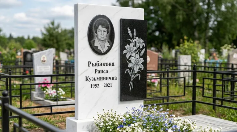 Памятник с гравировкой лилий — выполненная работа «Рыбакова» в Волгограде