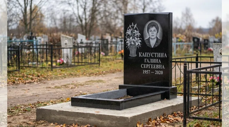 Памятник с гравировкой лилий — выполненная работа «Капустина» в Волгограде
