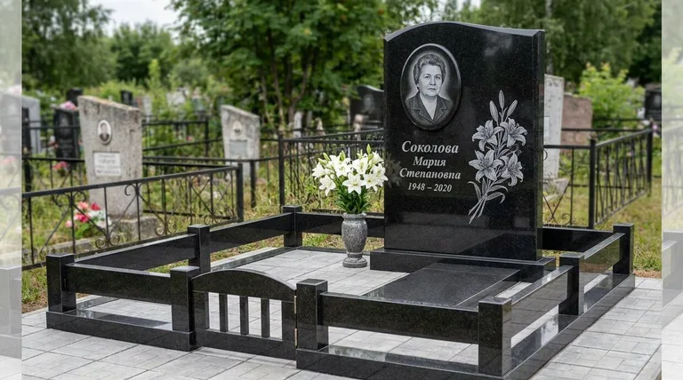 Памятник с гравировкой лилий — выполненная работа «Соколова» в Волгограде
