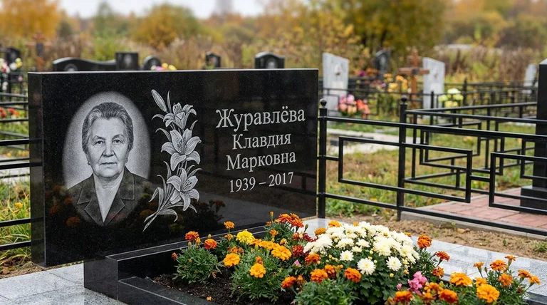 Памятник с гравировкой лилий — выполненная работа «Журавлёва» в Волгограде