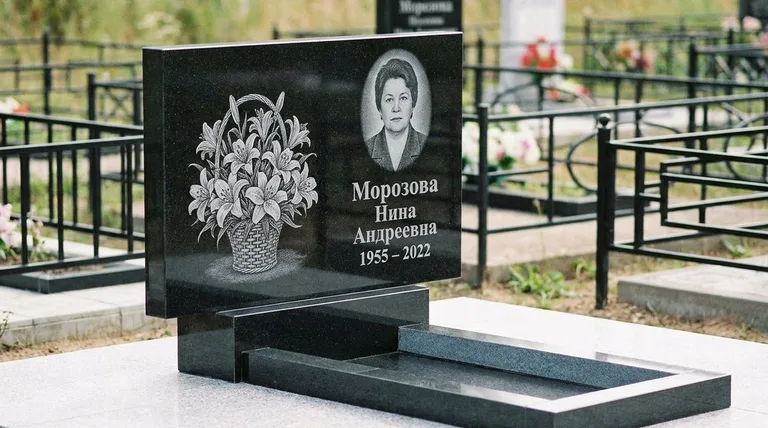Памятник с гравировкой лилий — выполненная работа «Морозова» в Волгограде