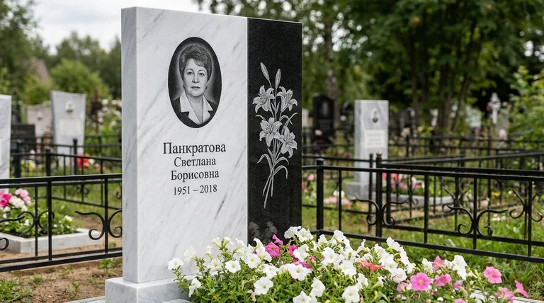 Памятник с гравировкой лилий — выполненная работа «Панкратова» в Волгограде