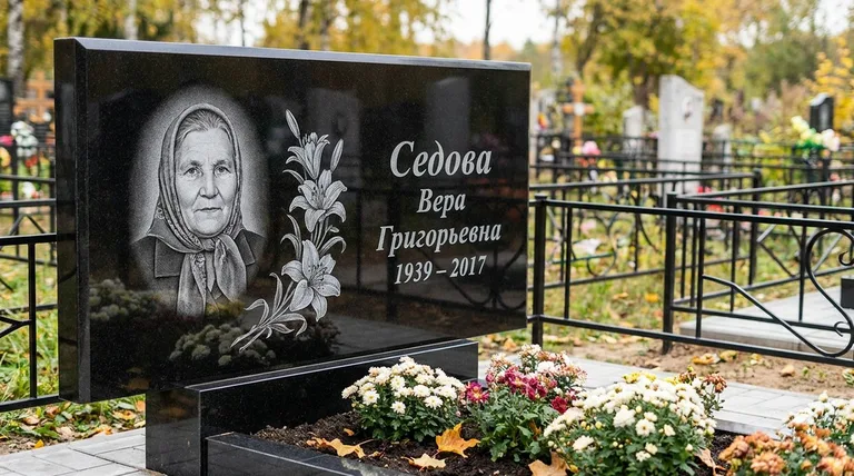 Памятник с гравировкой лилий — выполненная работа «Седова» в Волгограде