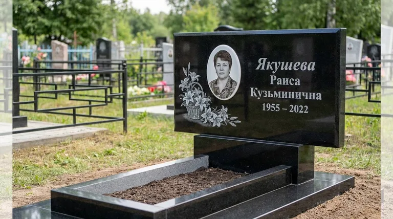 Памятник с гравировкой лилий — выполненная работа «Якушева» в Волгограде
