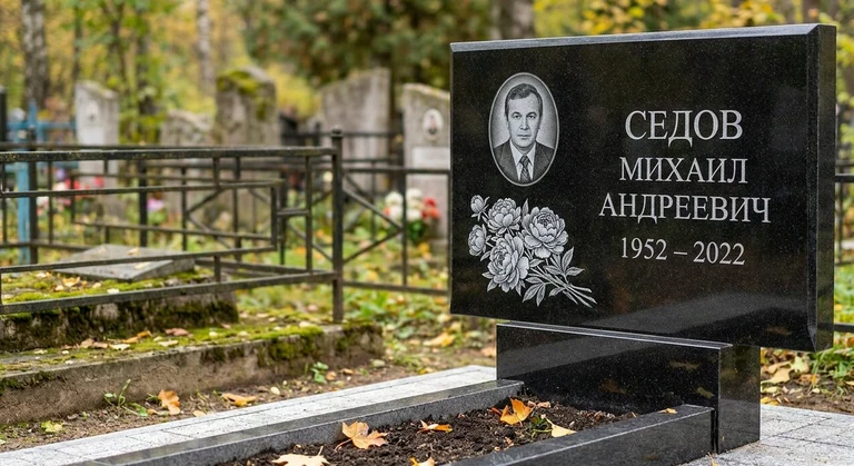 Гравировка пионов на памятник в Волгограде — пример работы на граните