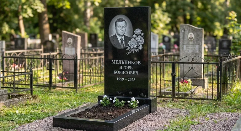 Памятник с гравировкой пионов — выполненная работа «Мельников» в Волгограде