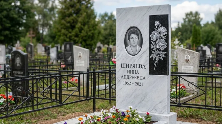 Памятник с гравировкой пионов — выполненная работа «Ширяева» в Волгограде