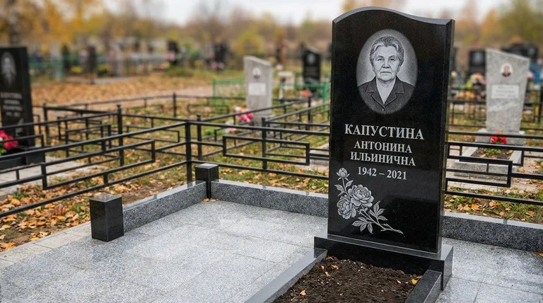 Памятник с гравировкой пионов — выполненная работа «Капустина» в Волгограде