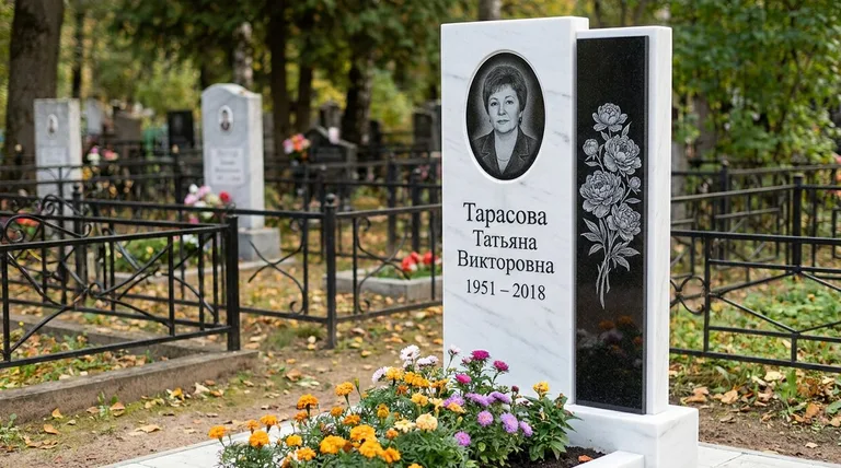 Памятник с гравировкой пионов — выполненная работа «Тарасова» в Волгограде