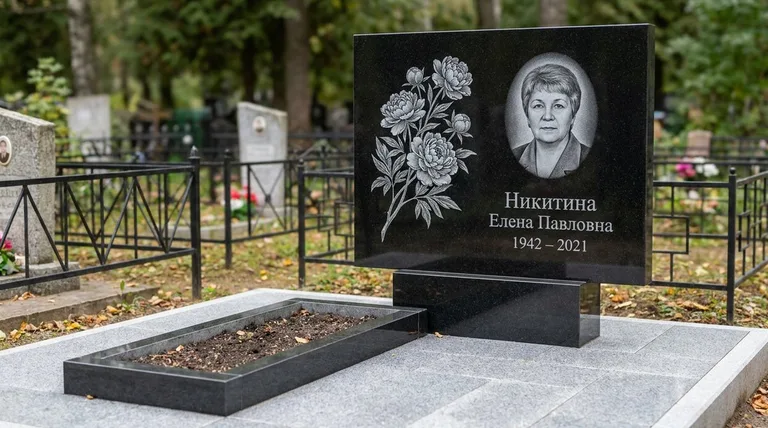 Памятник с гравировкой пионов — выполненная работа «Никитина» в Волгограде