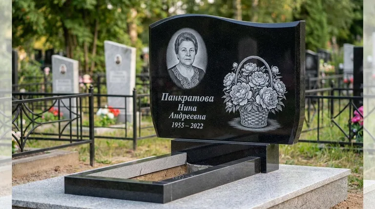 Памятник с гравировкой пионов — выполненная работа «Панкратова» в Волгограде