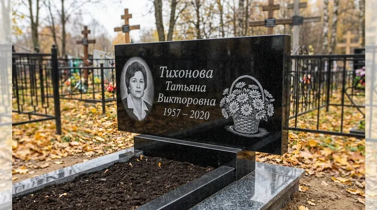 Памятник с гравировкой ромашек — выполненная работа «Тихонова» в Волгограде
