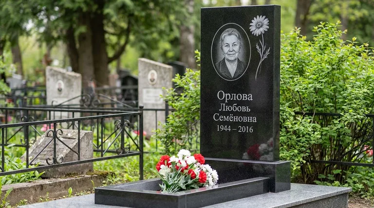 Памятник с гравировкой ромашек — выполненная работа «Орлова» в Волгограде