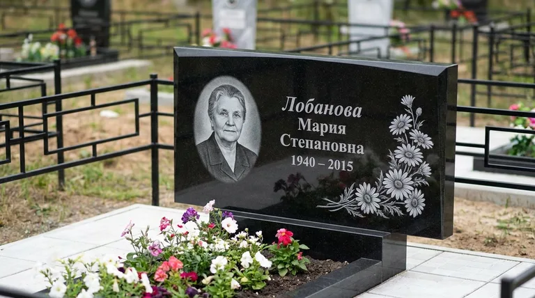 Памятник с гравировкой ромашек — выполненная работа «Лобанова» в Волгограде