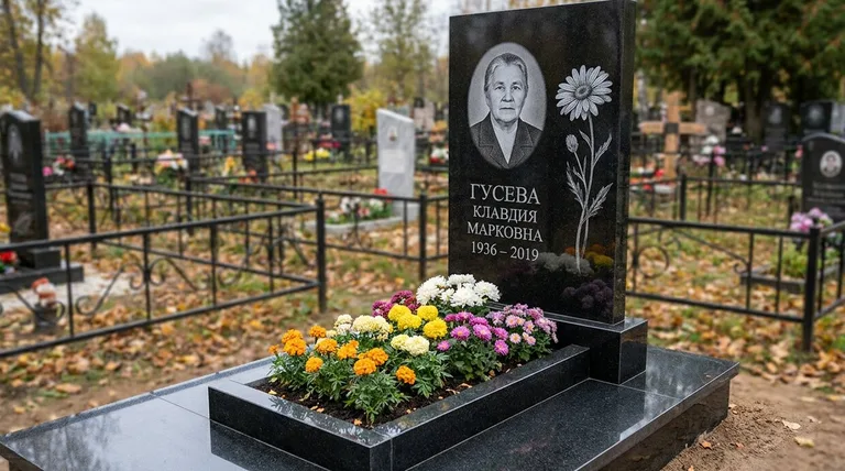 Памятник с гравировкой ромашек — выполненная работа «Гусева» в Волгограде