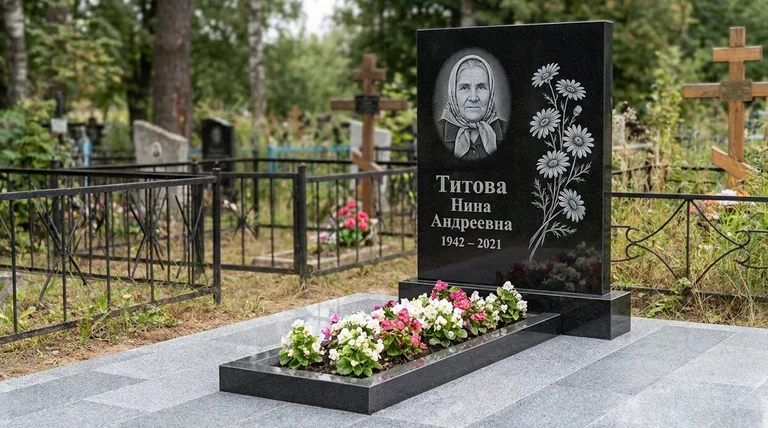 Памятник с гравировкой ромашек — выполненная работа «Титова» в Волгограде