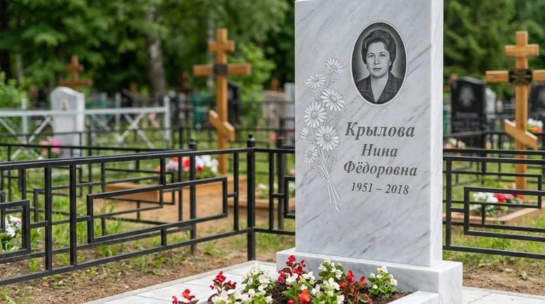 Памятник с гравировкой ромашек — выполненная работа «Крылова» в Волгограде