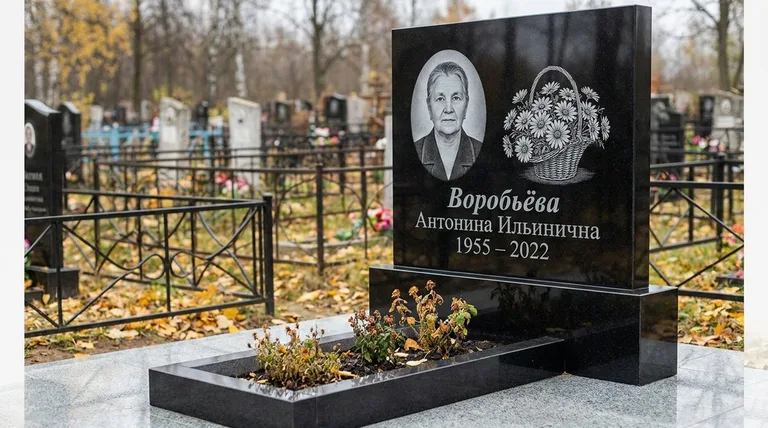 Памятник с гравировкой ромашек — выполненная работа «Воробьёва» в Волгограде