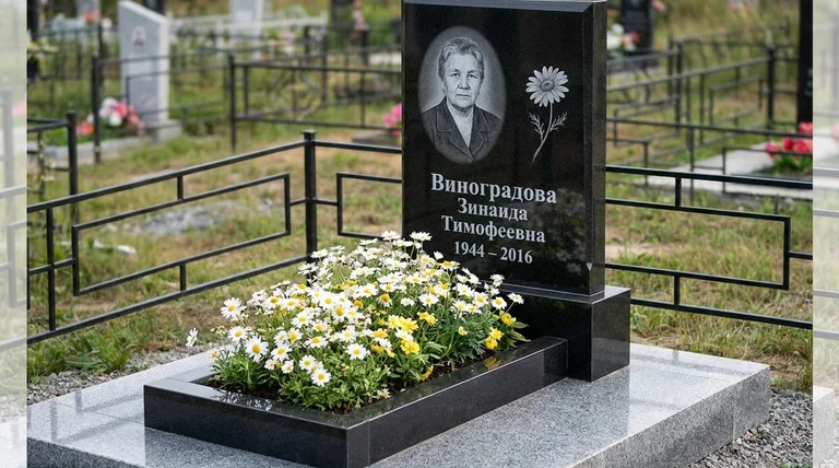 Памятник с гравировкой ромашек — выполненная работа «Виноградова» в Волгограде