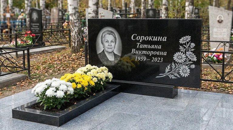 Памятник с гравировкой ромашек — выполненная работа «Сорокина» в Волгограде