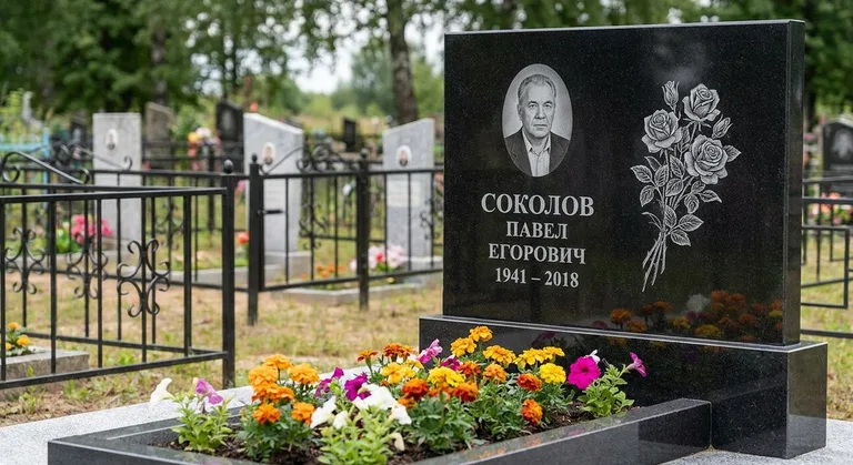 Памятник с гравировкой роз — выполненная работа «Соколов» в Волгограде