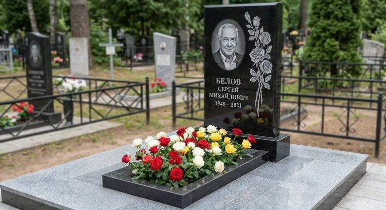 Памятник с гравировкой роз — выполненная работа «Белов» в Волгограде