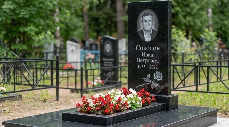 Памятник с гравировкой роз — выполненная работа «Соколов» в Волгограде