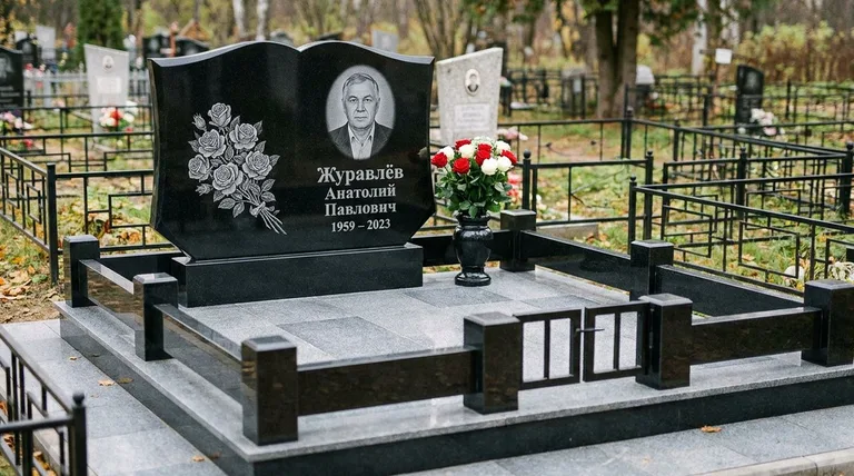 Памятник с гравировкой роз — выполненная работа «Журавлёв» в Волгограде